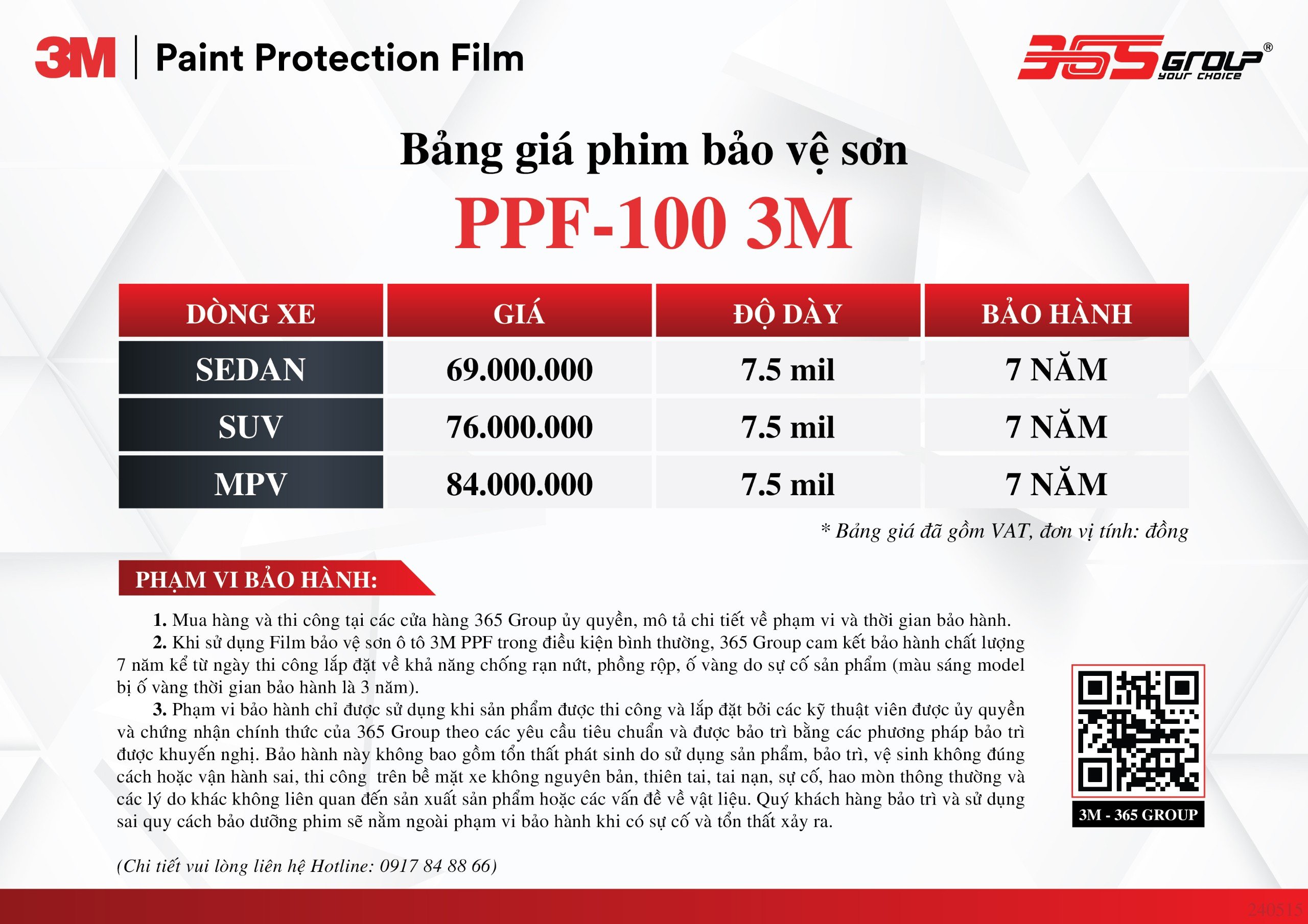 bảng giá ppf 3m 100 gross