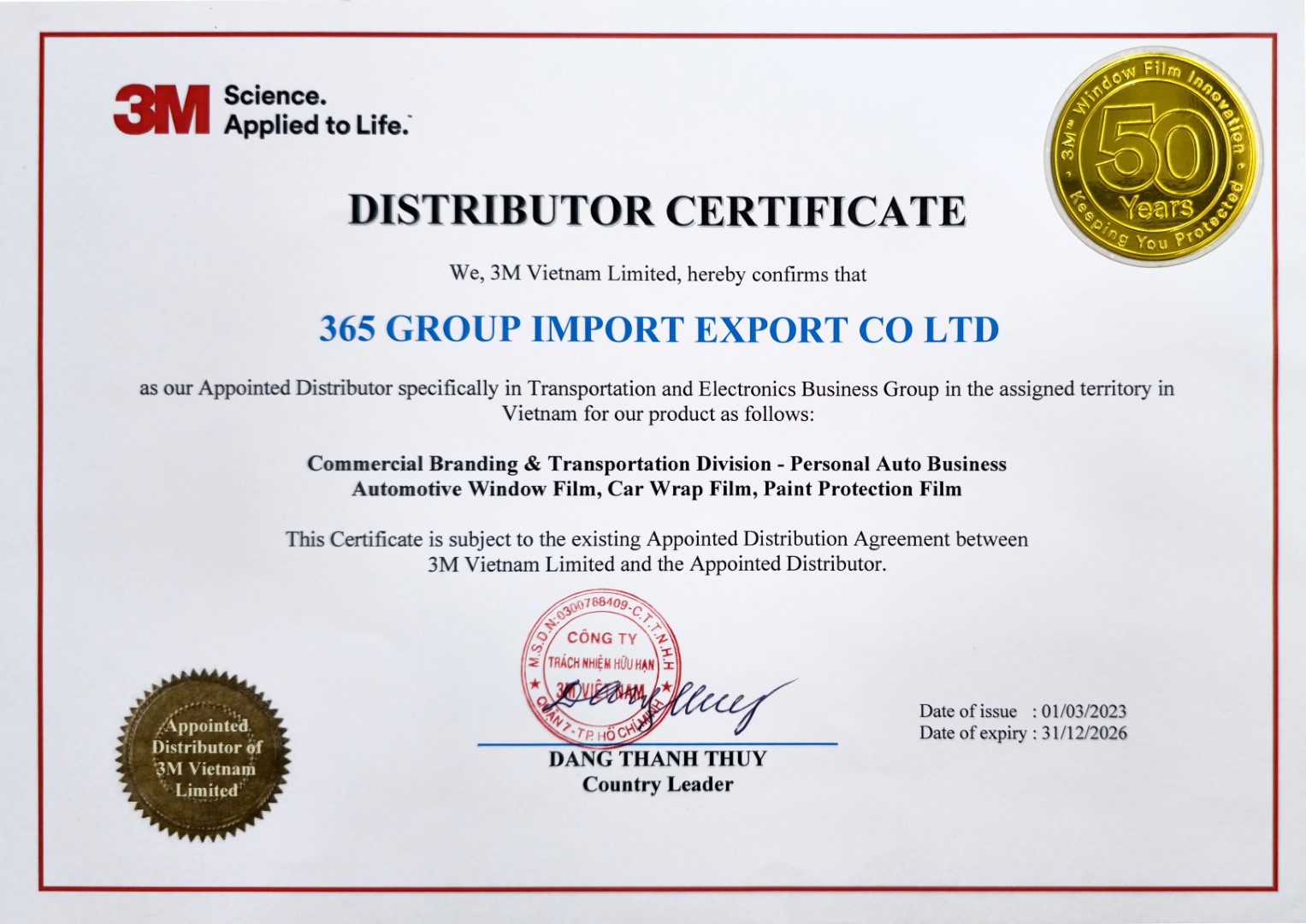 chứng nhận phim cách nhiệt chính hãng